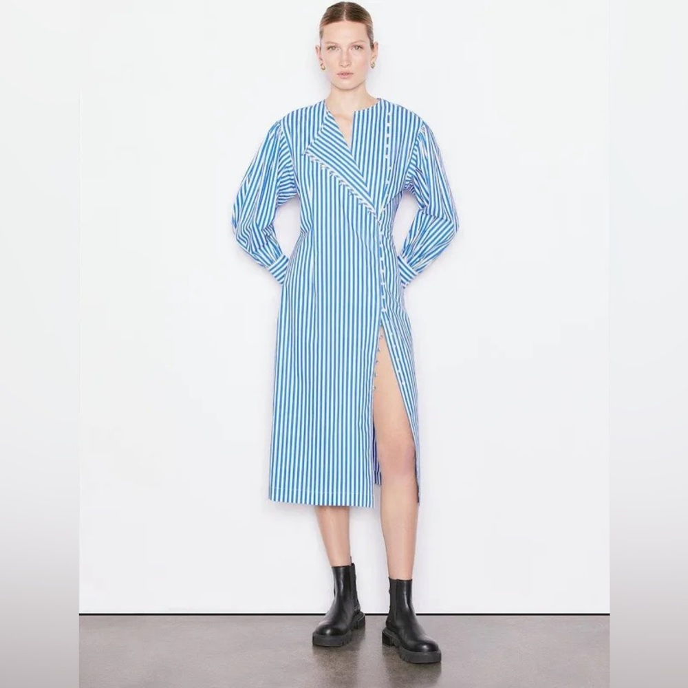 Frame Button Detail Striped Shirtdress‎ Midi